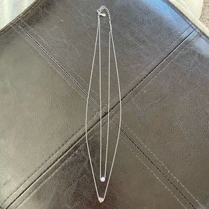 Sterling silver, double strand necklace w/ real Pearl and heart pendant.